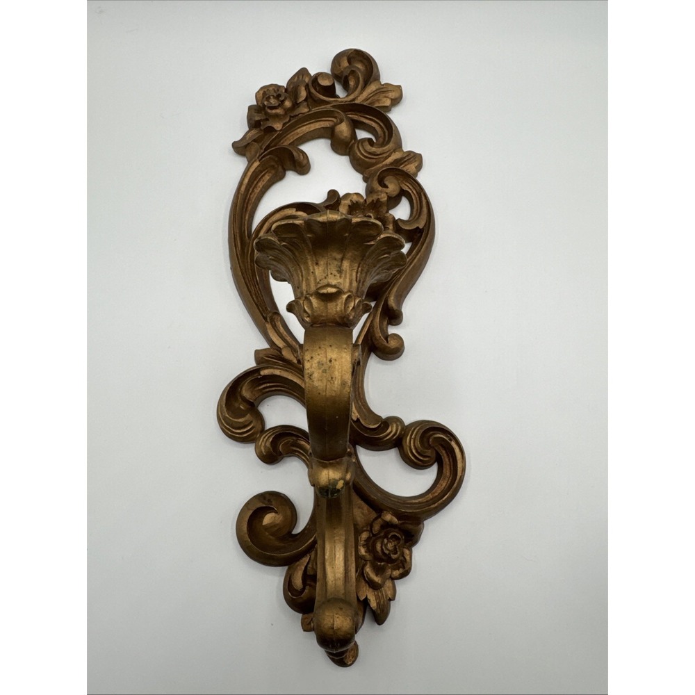 Vintage Homco Wall Candle Sconce Holder 4118 Gold Floral Made in USA 🇺🇸